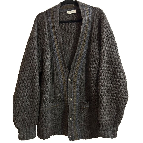 OAK HALL Memphis Hand Loomed Ireland Men’s Chunky Cardigan Sweater size L Wool - Picture 1 of 7